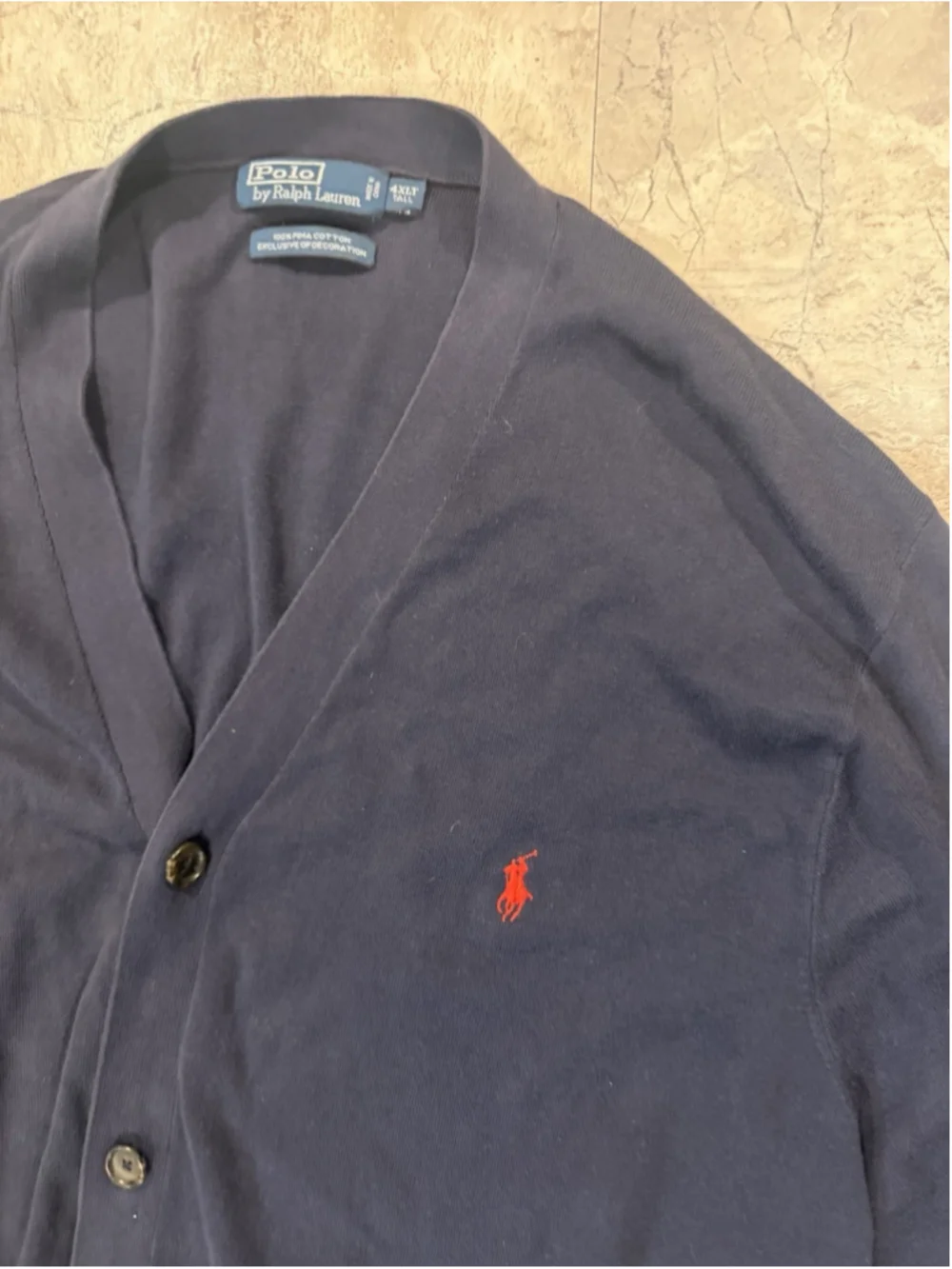 VTG Polo Ralph Lauren Cardigan Men’s 4XT Navy 5 button 100% Pima Cotton Logo